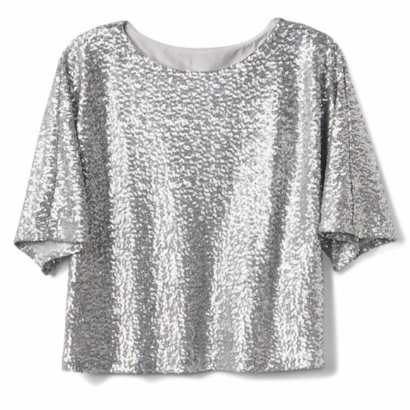 GAP Tops - GAP Silver Sequin Boatneck Top - Women's Sparkle Blouse, XS
